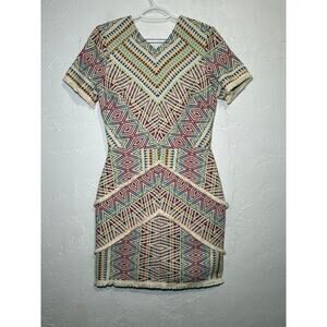 Adelyn Rae Jaylen Jacquard geometric‎ fringe cutout sheath dress womens small